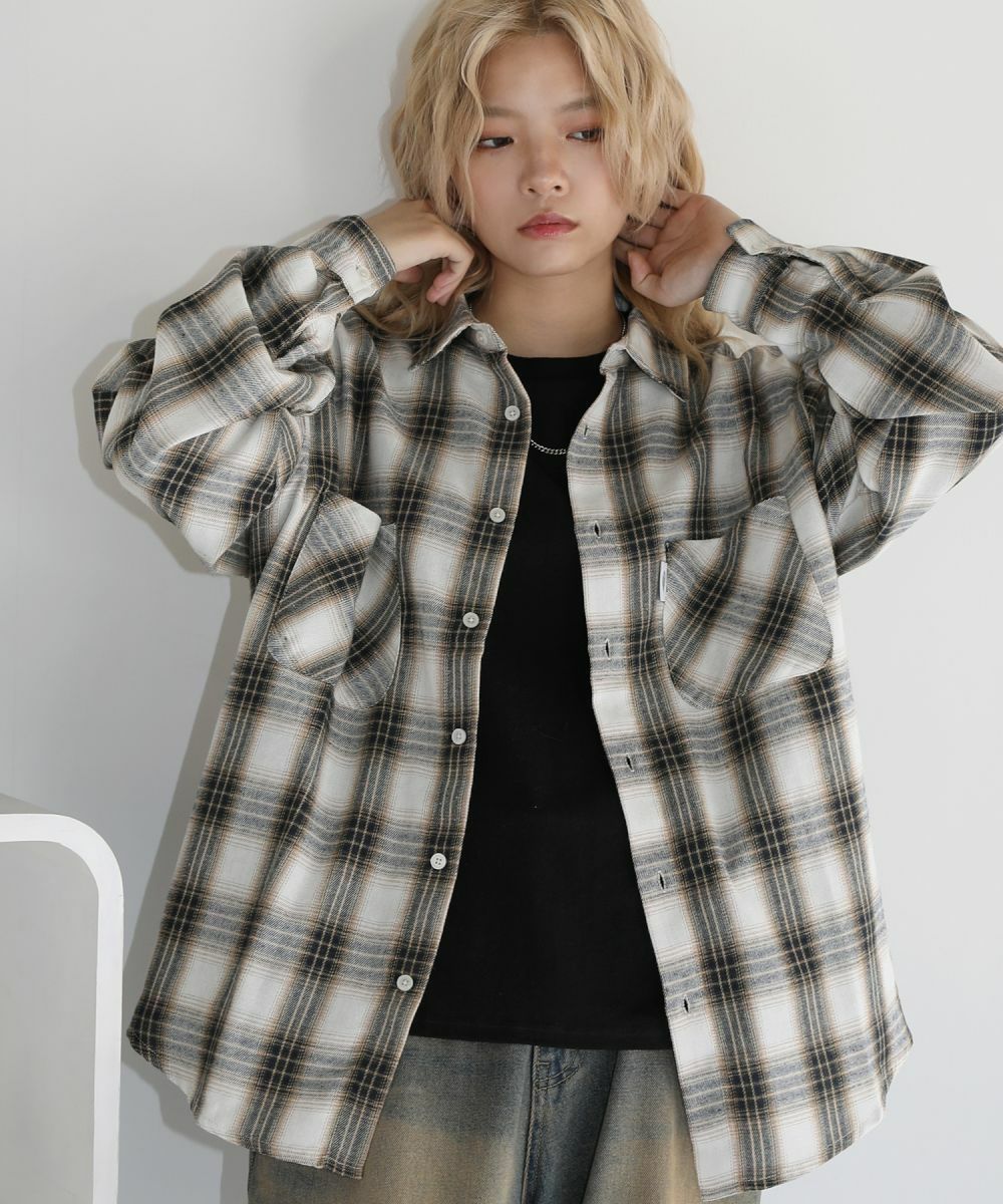 Magine チェック オンブレ レーヨン 長袖シャツ ヴィンテージ加工 オンブレチェック長袖シャツ | MSG