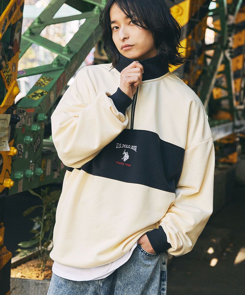 U.S. POLO ASSN. 別注 ワンポイントロゴ刺繍スタンドネックスウェット
