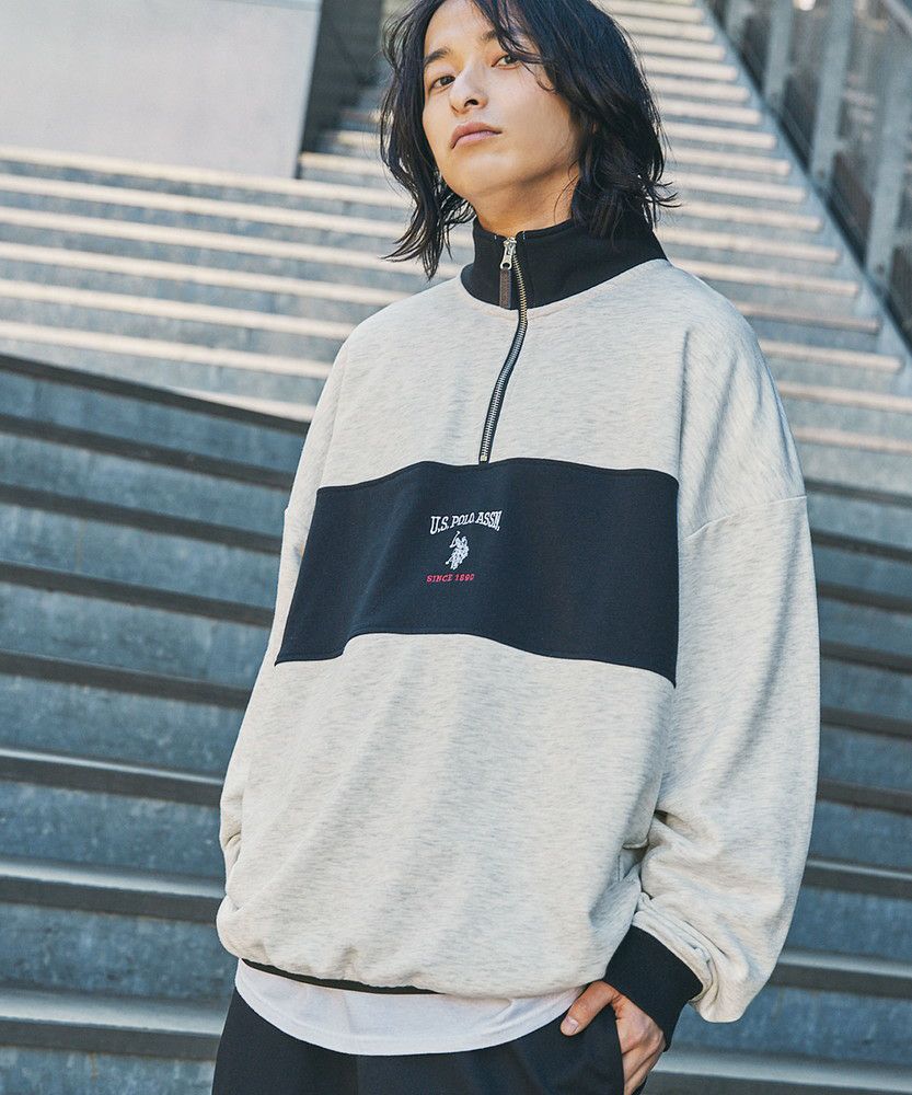 U.S. POLO ASSN. 別注 ワンポイントロゴ刺繍スタンドネックスウェット