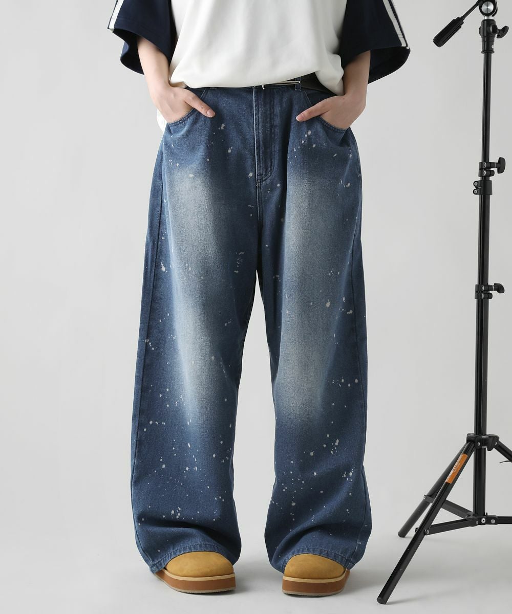 マルチ加工グランジバギーデニムパンツ ペイント加工／ペンキ加工 | MSG