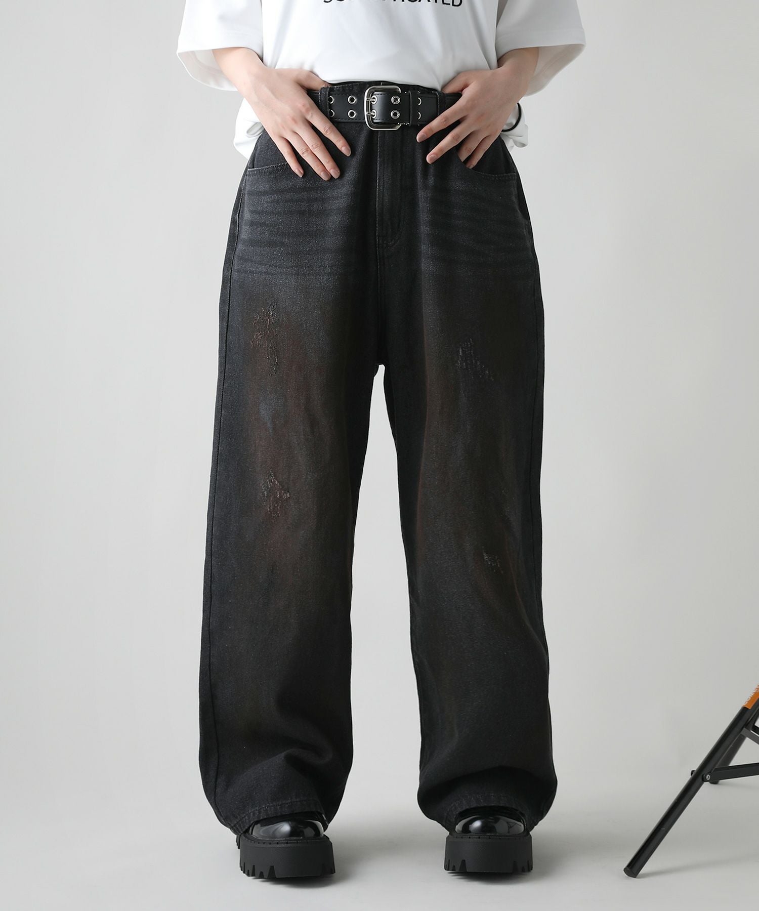 マルチ加工グランジバギーデニムパンツ ペイント加工／ペンキ加工 | MSG