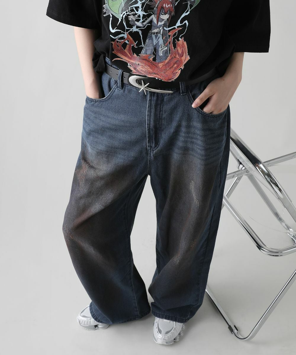マルチ加工グランジバギーデニムパンツ ペイント加工／ペンキ加工 | MSG