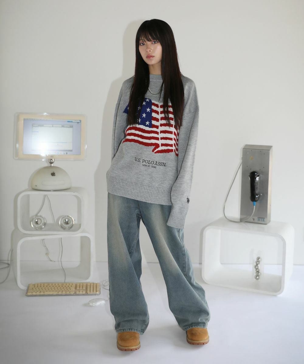 U.S. POLO ASSN./オーバーサイズ天竺グラフィックフラッグクルーネック