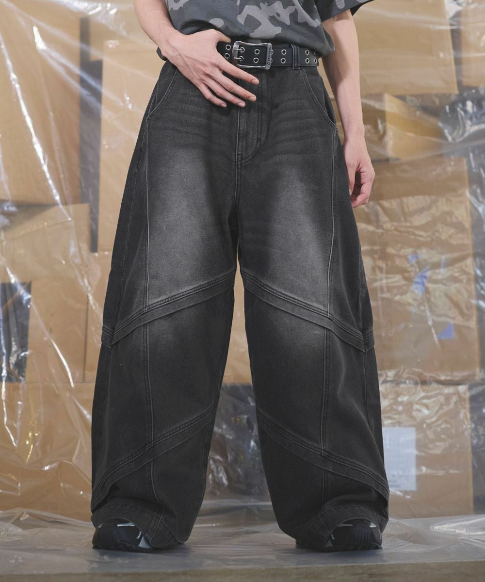 デニム 大量 12oz】オーバーサイズバギーワイドバイカーデニムパンツ ウォッシュ
