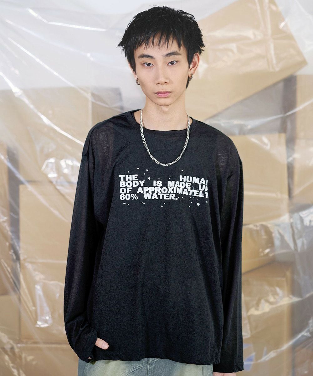 ルーズシルエットマルチプリントグラフィックシアーロングTシャツ