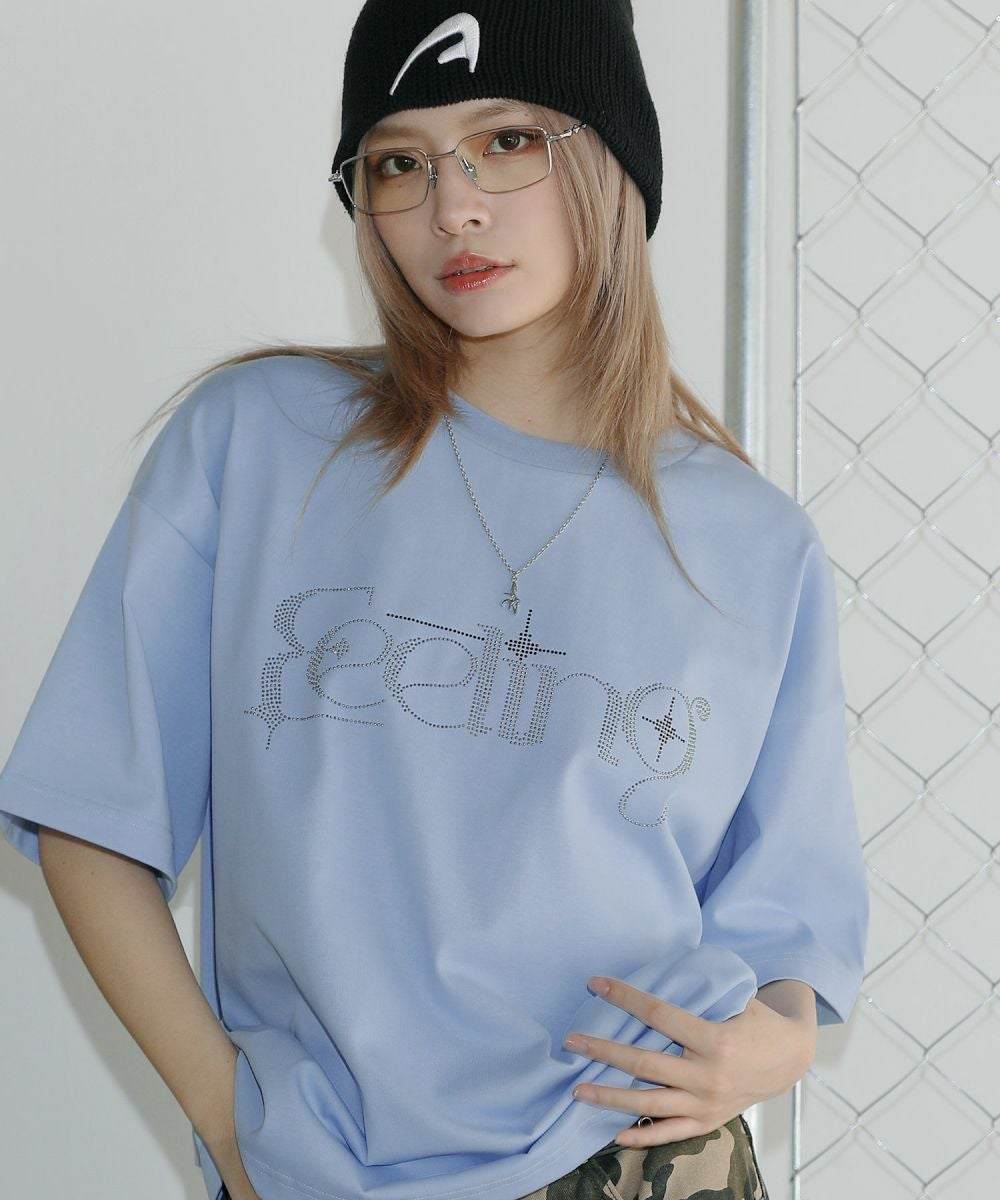 ラインストーンショート丈半袖Tシャツ | MSG