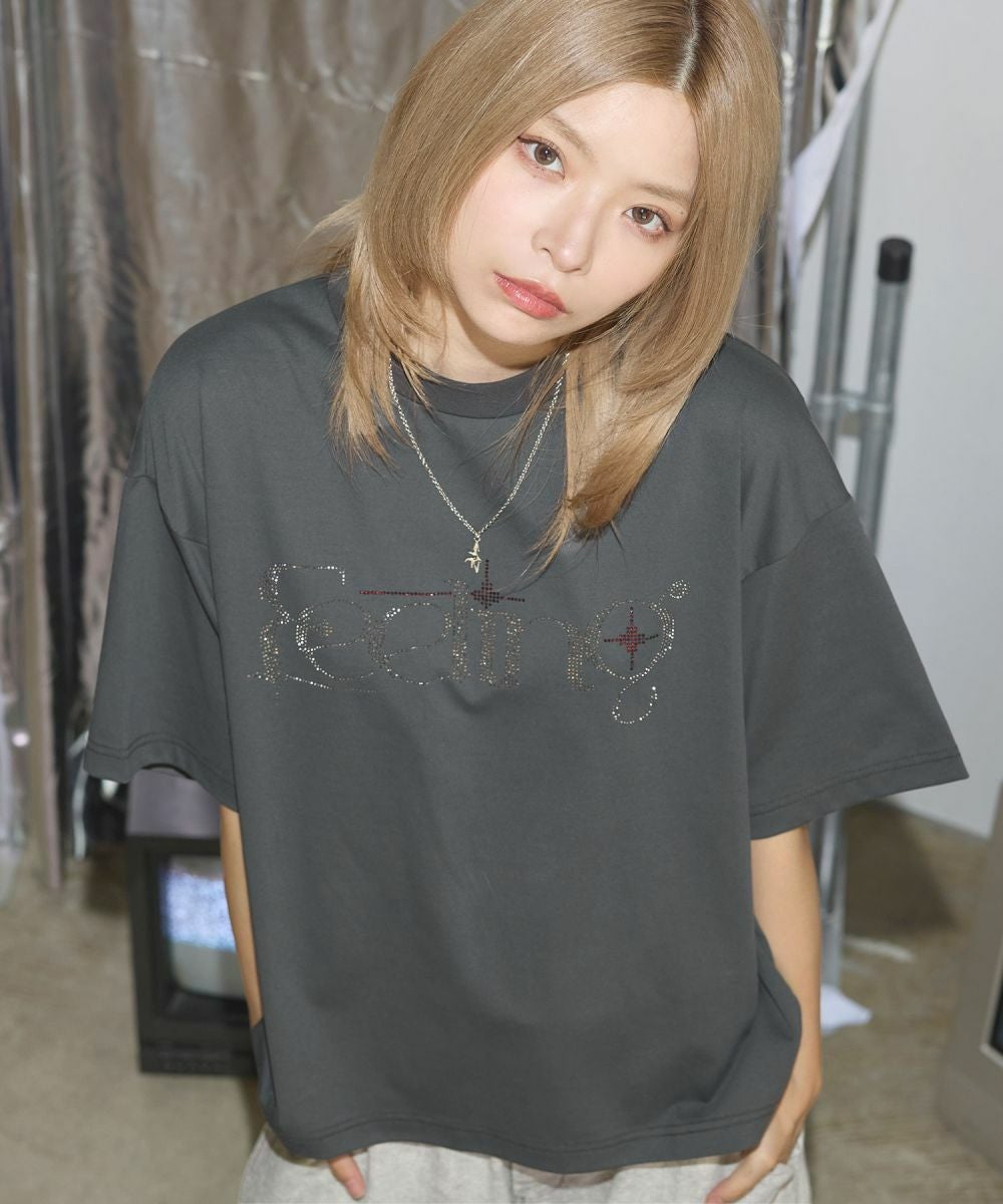 ラインストーンショート丈半袖Tシャツ | MSG