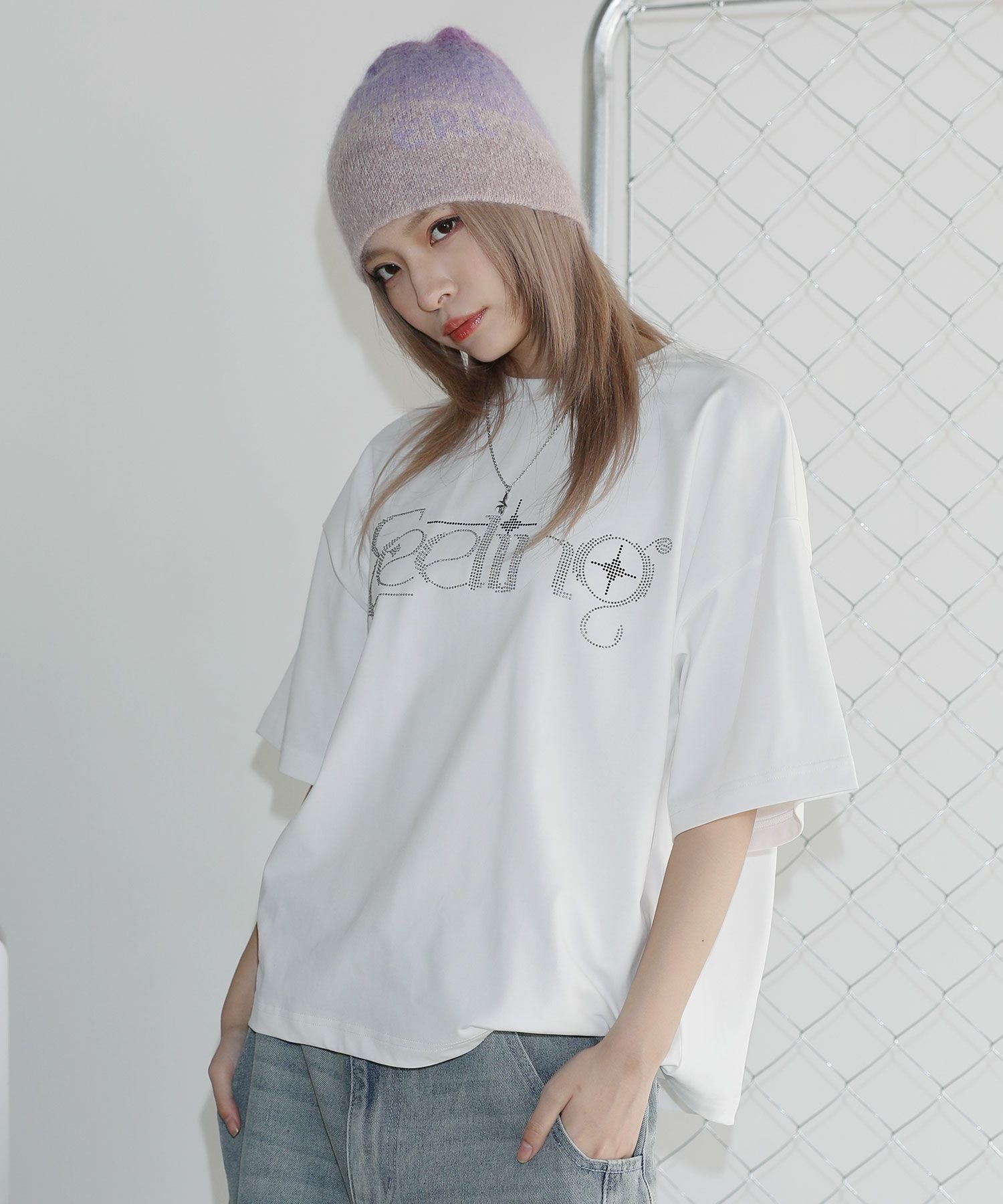 ラインストーンショート丈半袖Tシャツ | MSG