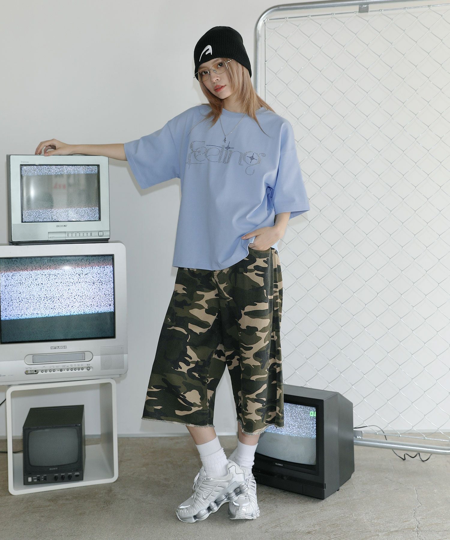 ラインストーンショート丈半袖Tシャツ | MSG