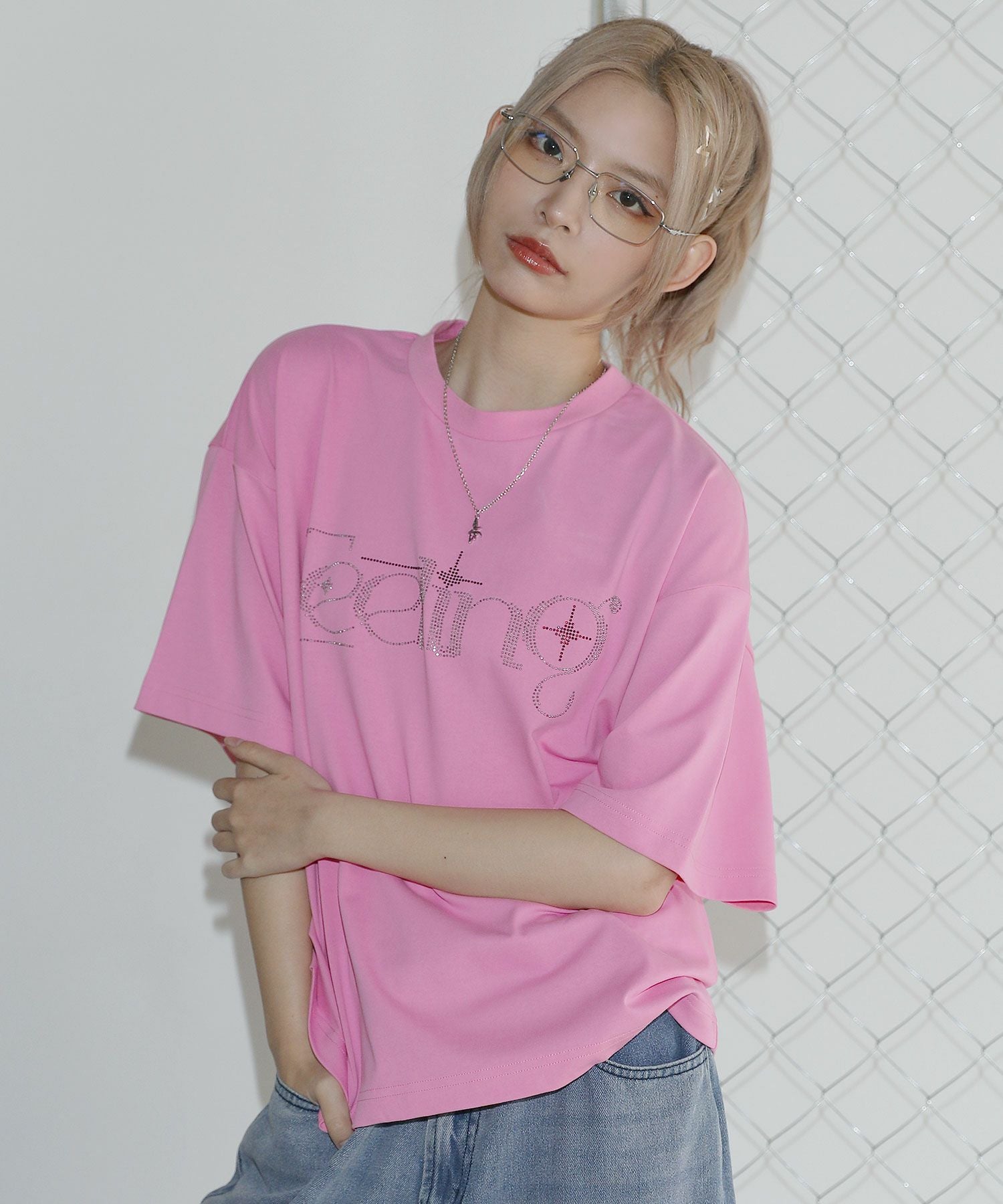 ラインストーンショート丈半袖Tシャツ | MSG