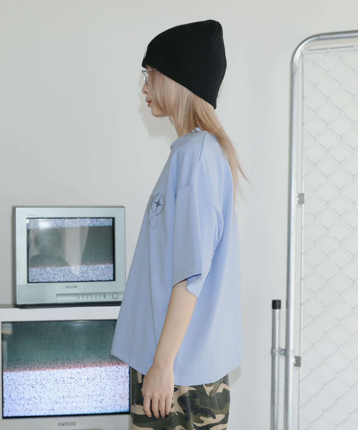 ラインストーンショート丈半袖Tシャツ | MSG