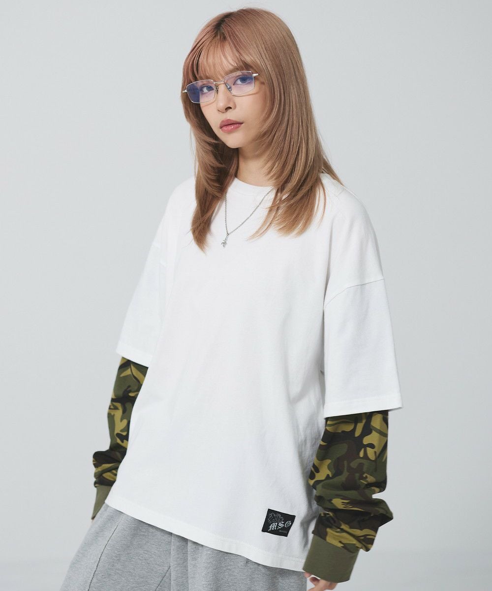 フェイクレイヤードロンT カモフラージュ柄 ボーダー【UNISEX】 | MSG