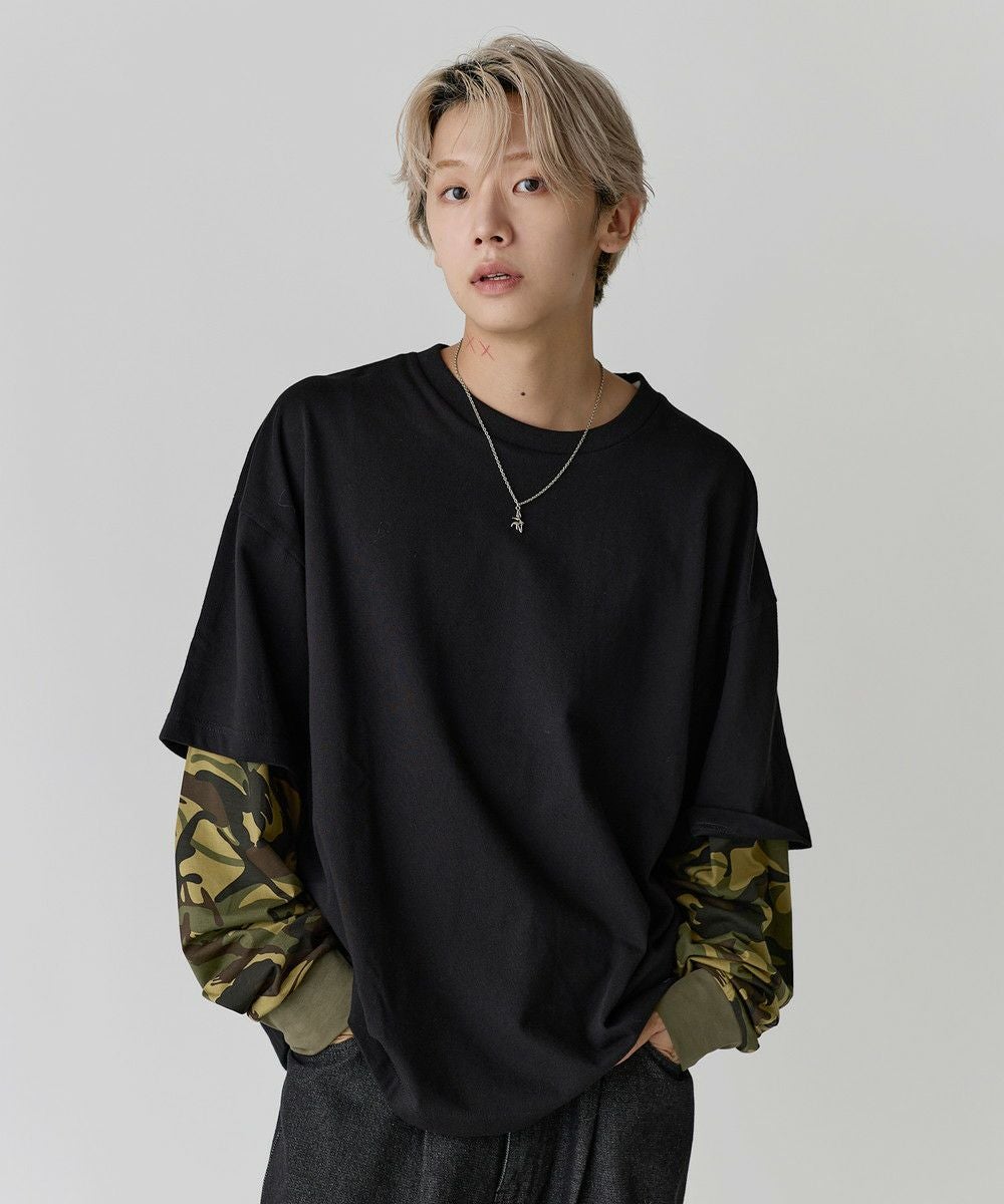 フェイクレイヤードロンT カモフラージュ柄 ボーダー【UNISEX】 | MSG