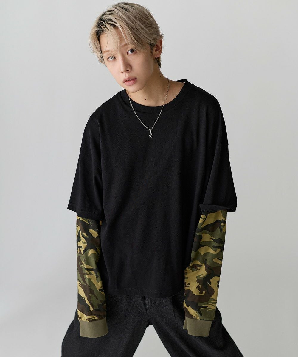 ♡様　オーダー品 フェイクレイヤードロンT カモフラージュ柄 ボーダー【UNISEX】 | MSG