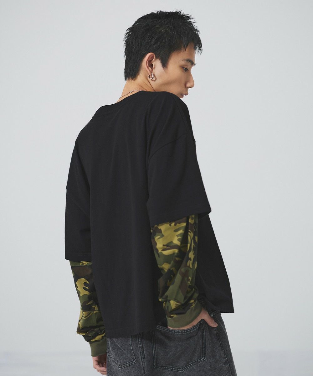 フェイクレイヤードロンT カモフラージュ柄 ボーダー【UNISEX】 | MSG