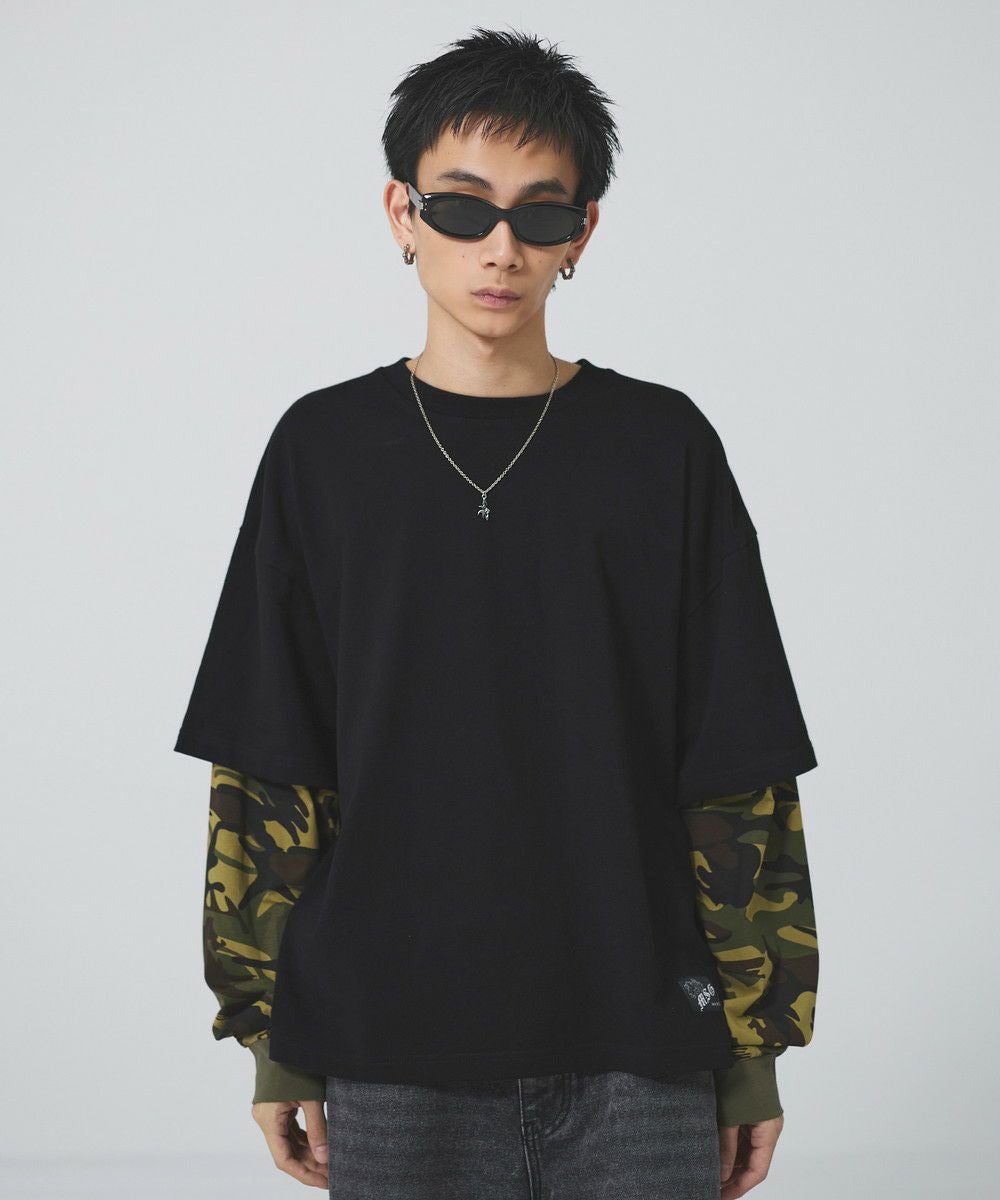 フェイクレイヤードロンT カモフラージュ柄 ボーダー【UNISEX】 | MSG