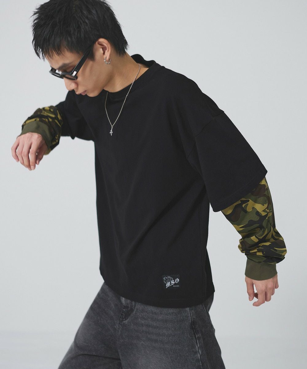 フェイクレイヤードロンT カモフラージュ柄 ボーダー【UNISEX】 | MSG