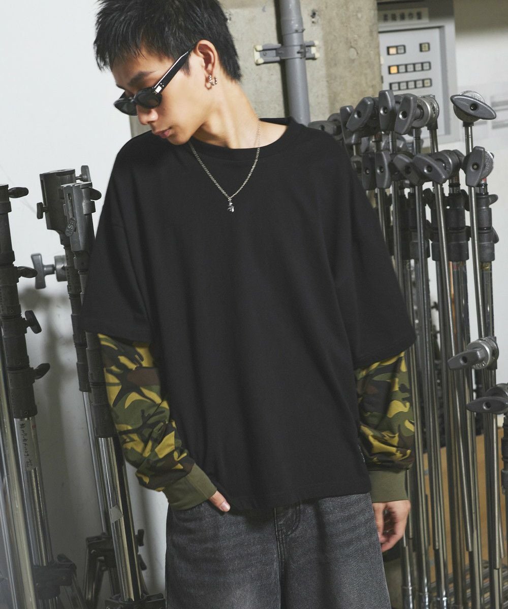 フェイクレイヤードロンT カモフラージュ柄 ボーダー【UNISEX】 | MSG