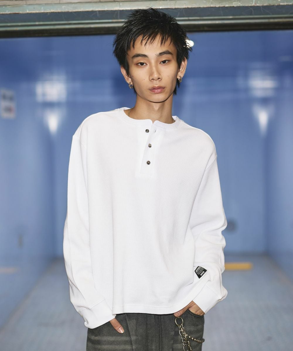 myine 比翼ヘンリーネックロングシャツ FREAK'S STORE｜別注 サーマル ヘンリーネック ロングスリーブ Tシャツ