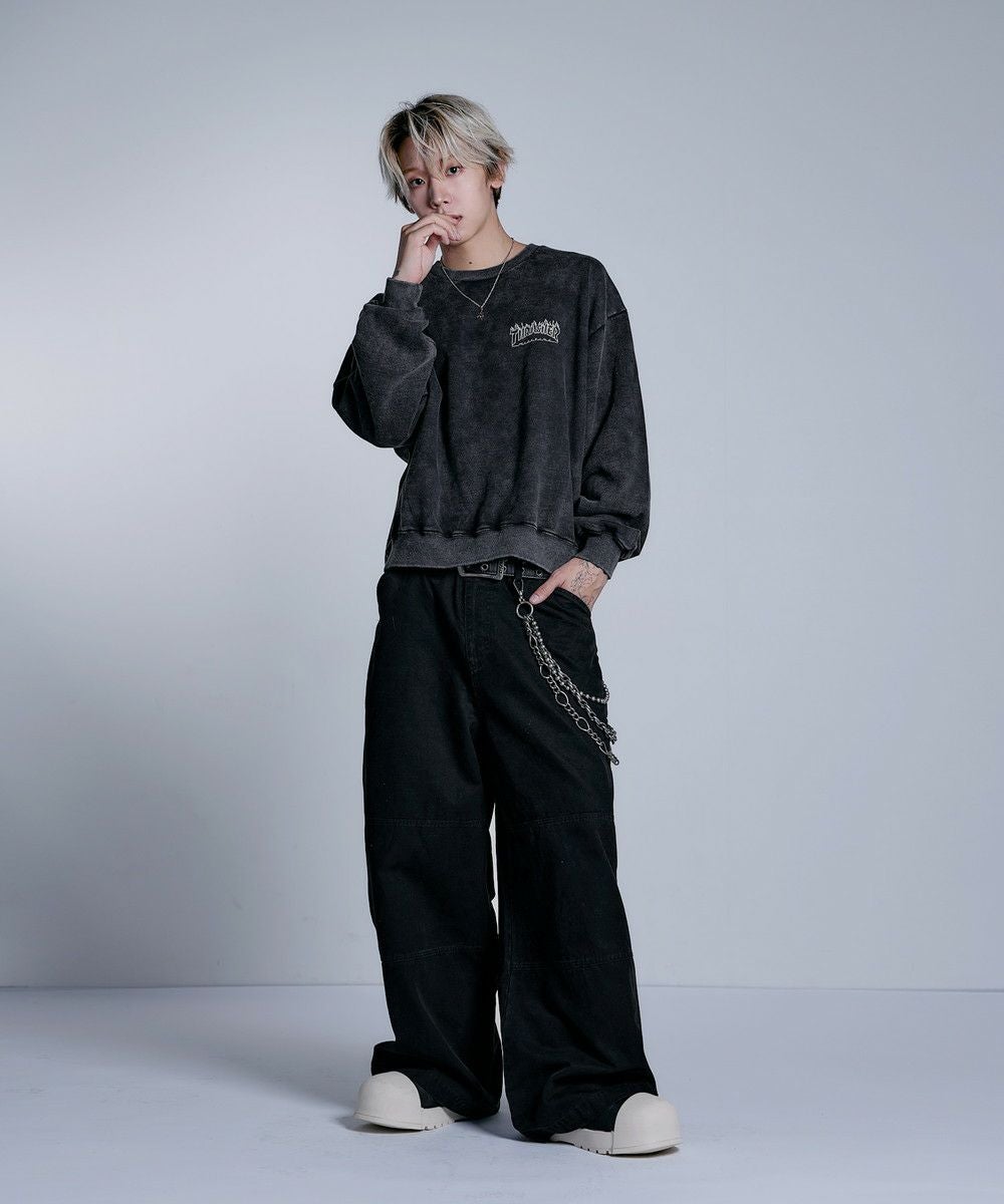 パーバーズ ヴィンテージ ハーフカット スウェット 黒 セール】THRASHER×MSG 別注 ヴィンテージ加工スウェットプルオーバー