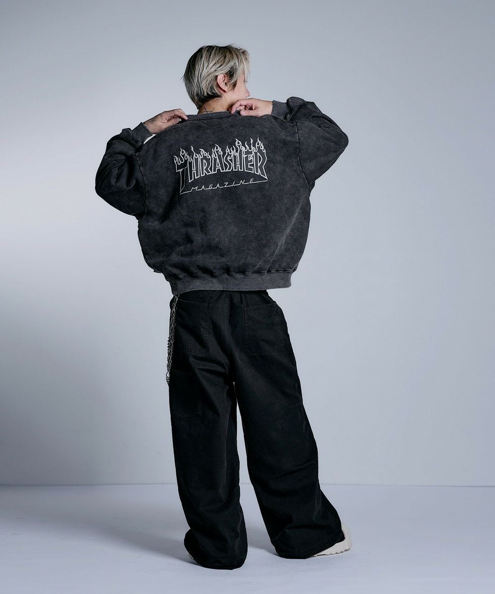 パーバーズ ヴィンテージ ハーフカット スウェット 黒 セール】THRASHER×MSG 別注 ヴィンテージ加工スウェットプルオーバー