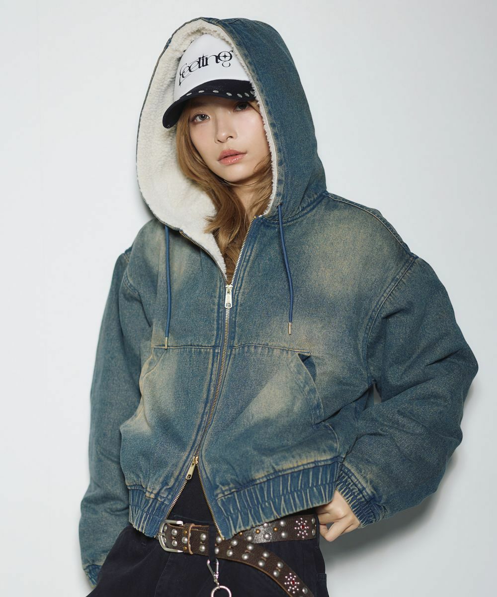 MSGM デニムケープ　ジャケット デニム/合皮 裏ボアショートジップアップジャケット ブルゾン | MSG