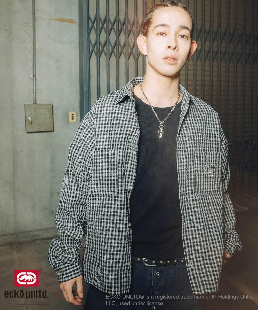 【ブラック】ワッシャーチェック 長袖シャツ LEPSIM｜ワッシャーチェック長袖シャツ | Rakuten Fashion(楽天