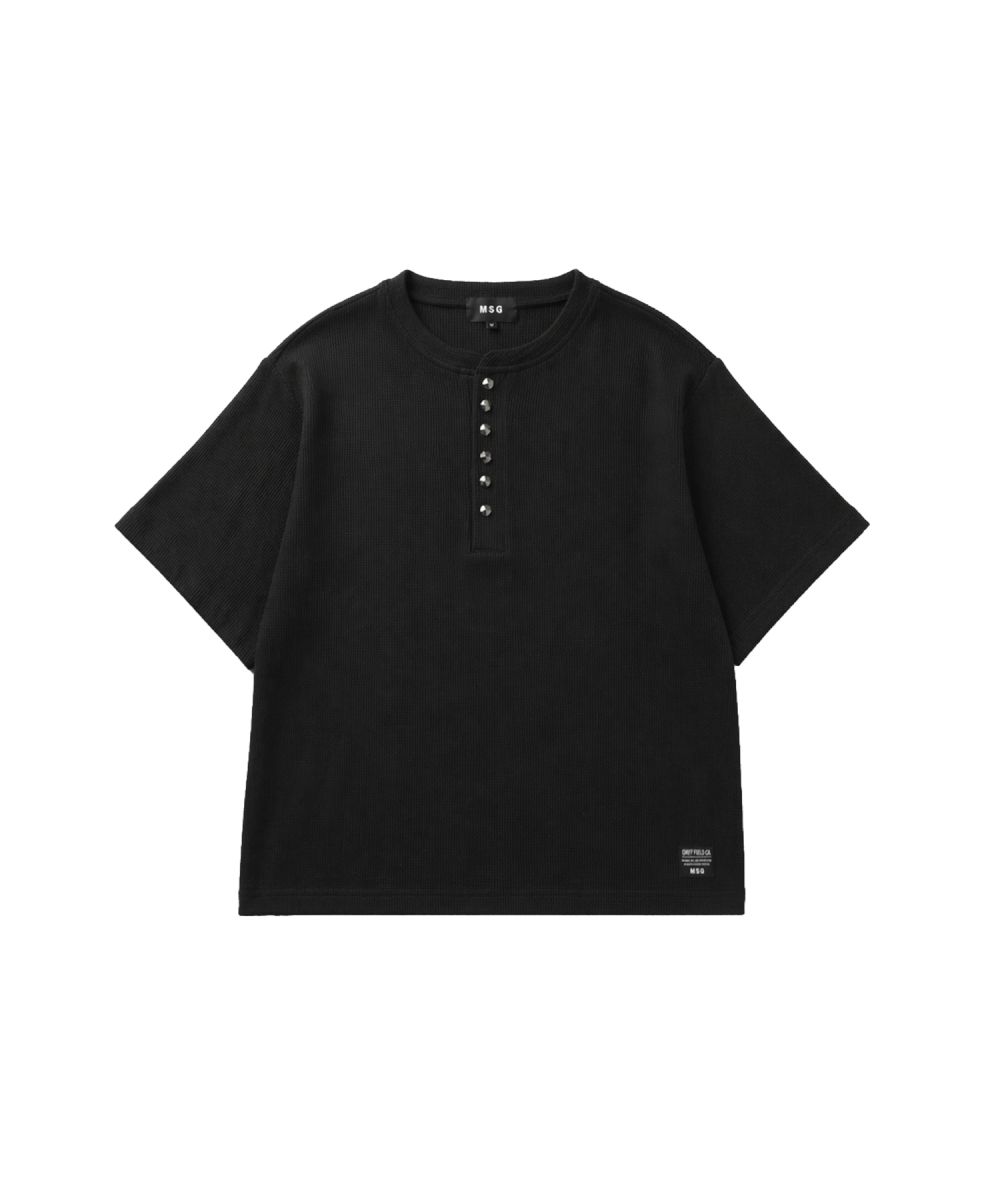 シルバーボタンヘンリーネックサーマルワッフルTシャツ カットソー | MSG