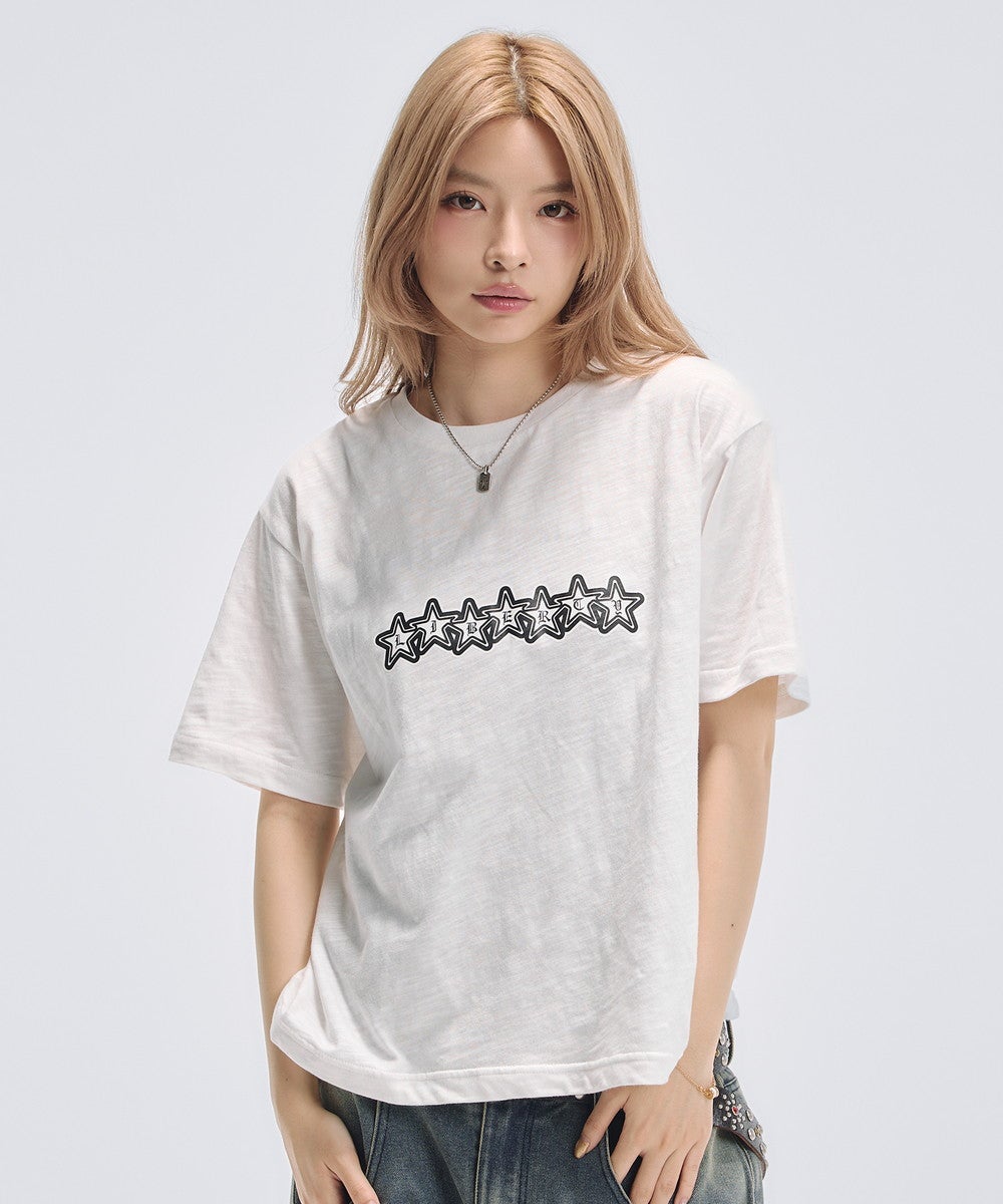 グラフィックプリント短丈半袖スラブTシャツ | MSG