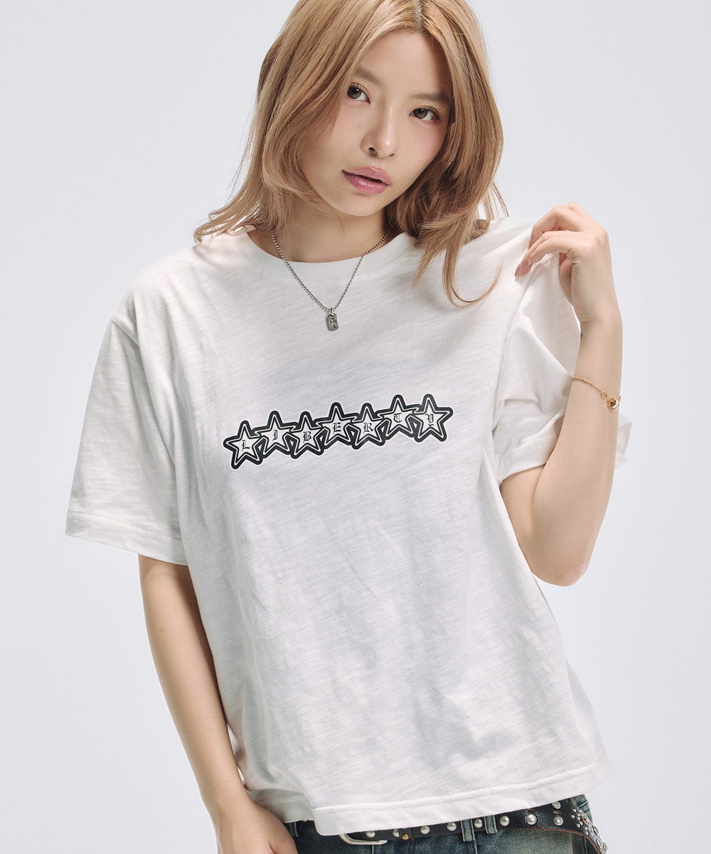 グラフィックプリント短丈半袖スラブTシャツ | MSG