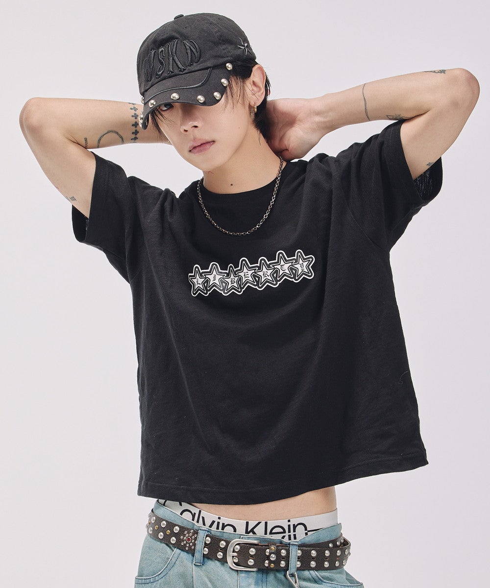 グラフィックプリント短丈半袖スラブTシャツ | MSG